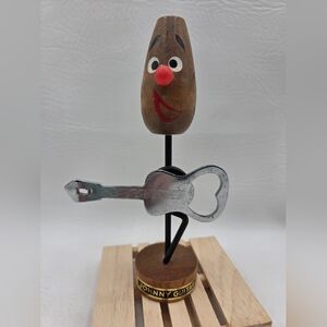 Vintage Wooden Figurine with Silver Guitar